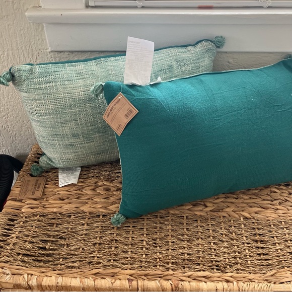 World Market Woven Teal Blue Pillows Set of 2 NEW - Picture 8 of 9